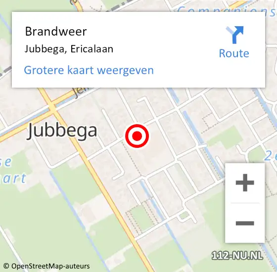 Locatie op kaart van de 112 melding: Brandweer Jubbega, Ericalaan op 25 mei 2015 17:19