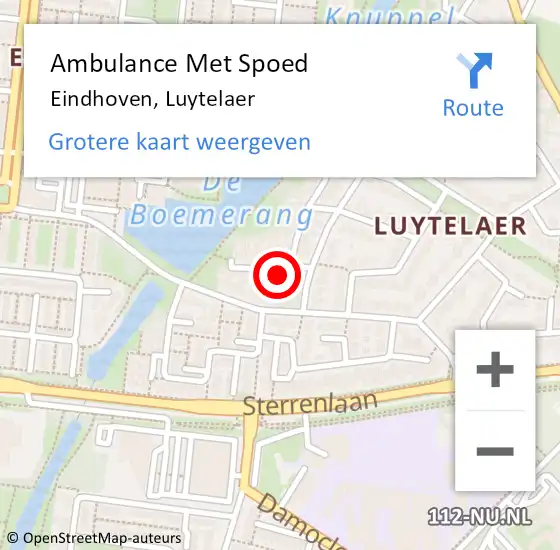 Locatie op kaart van de 112 melding: Ambulance Met Spoed Naar Eindhoven, Luytelaer op 26 mei 2015 00:22