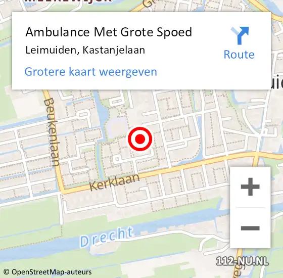 Locatie op kaart van de 112 melding: Ambulance Met Grote Spoed Naar Leimuiden, Kastanjelaan op 26 mei 2015 13:05
