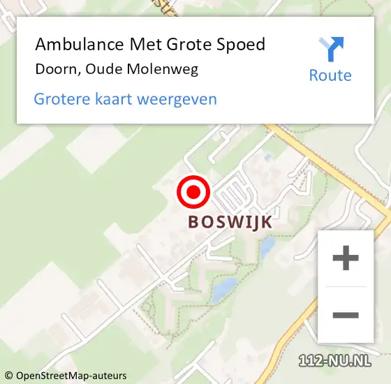 Locatie op kaart van de 112 melding: Ambulance Met Grote Spoed Naar Doorn, Oude Molenweg op 27 mei 2015 03:18