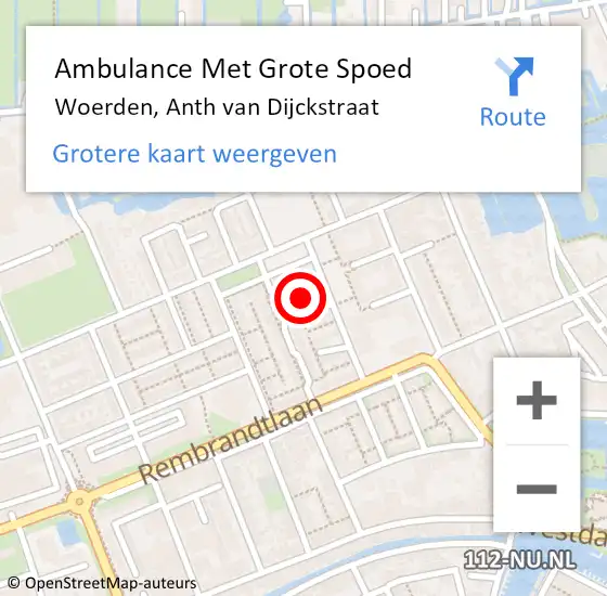 Locatie op kaart van de 112 melding: Ambulance Met Grote Spoed Naar Woerden, Anth van Dijckstraat op 8 november 2013 23:48