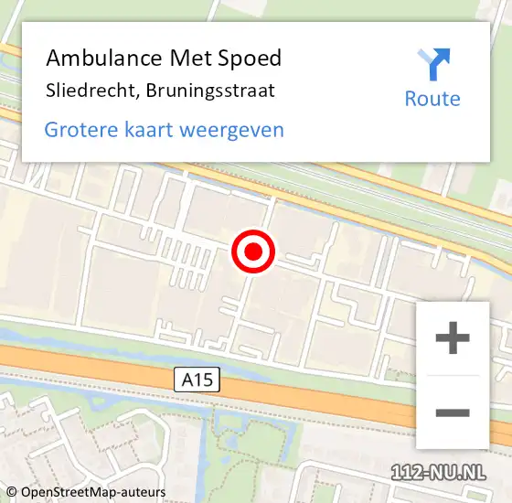Locatie op kaart van de 112 melding: Ambulance Met Spoed Naar Sliedrecht, Bruningsstraat op 28 mei 2015 17:17