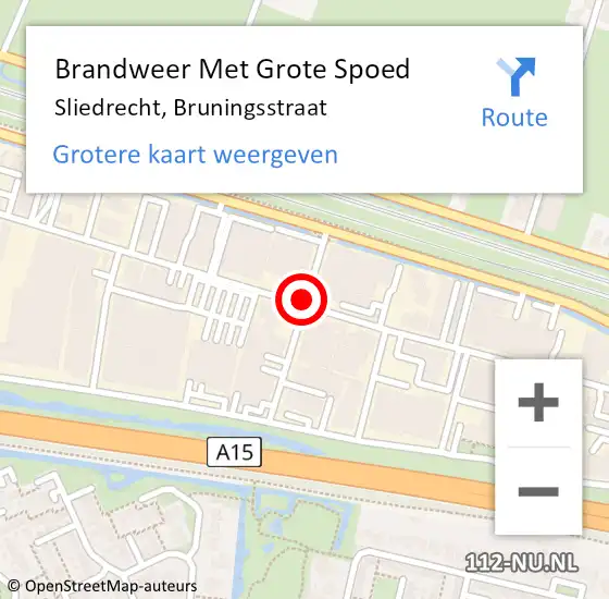 Locatie op kaart van de 112 melding: Brandweer Met Grote Spoed Naar Sliedrecht, Bruningsstraat op 28 mei 2015 17:19