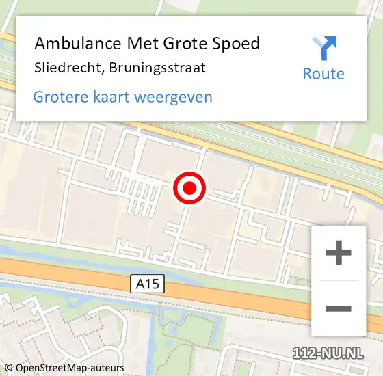 Locatie op kaart van de 112 melding: Ambulance Met Grote Spoed Naar Sliedrecht, Bruningsstraat op 28 mei 2015 17:21
