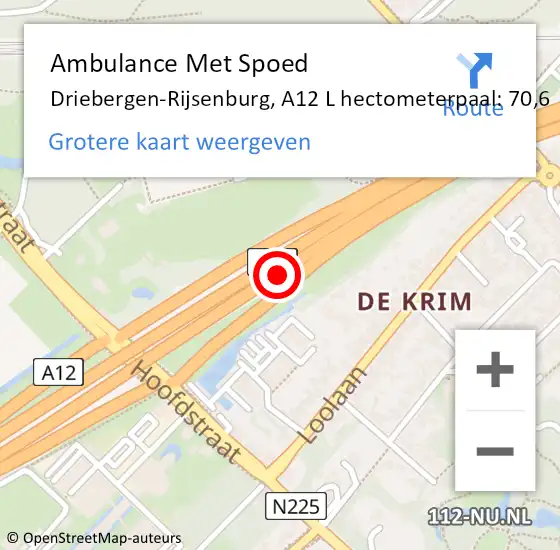 Locatie op kaart van de 112 melding: Ambulance Met Spoed Naar Driebergen-Rijsenburg, A12 L hectometerpaal: 76,0 op 28 mei 2015 19:39