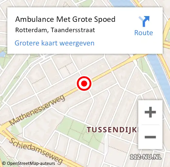 Locatie op kaart van de 112 melding: Ambulance Met Grote Spoed Naar Rotterdam, Taandersstraat op 28 mei 2015 22:11