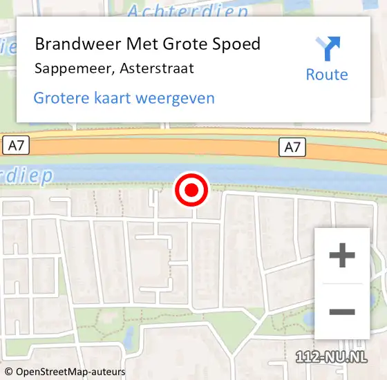 Locatie op kaart van de 112 melding: Brandweer Met Grote Spoed Naar Sappemeer, Asterstraat op 29 mei 2015 07:18