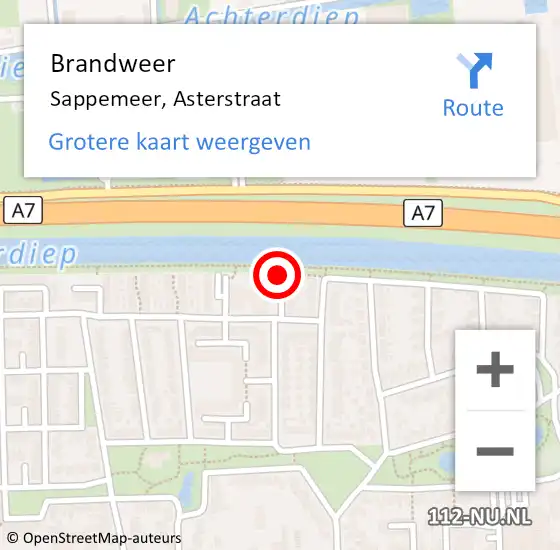 Locatie op kaart van de 112 melding: Brandweer Sappemeer, Asterstraat op 29 mei 2015 07:19