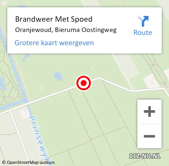 Locatie op kaart van de 112 melding: Brandweer Met Spoed Naar Oranjewoud, Bieruma Oostingweg op 29 mei 2015 12:10