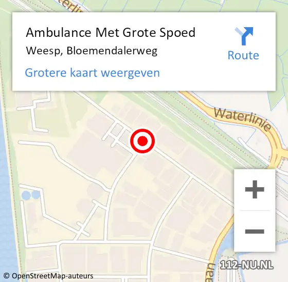 Locatie op kaart van de 112 melding: Ambulance Met Grote Spoed Naar Weesp, Bloemendalerweg op 29 mei 2015 23:07