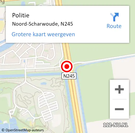 Locatie op kaart van de 112 melding: Politie Noord-Scharwoude, N245 op 30 mei 2015 09:18