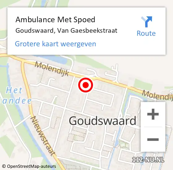 Locatie op kaart van de 112 melding: Ambulance Met Spoed Naar Goudswaard, Van Gaesbeekstraat op 30 mei 2015 22:08