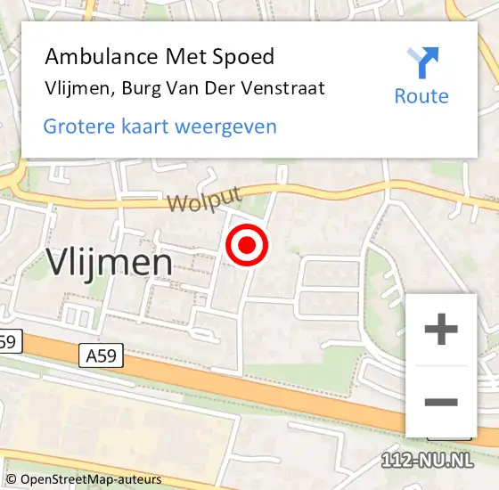 Locatie op kaart van de 112 melding: Ambulance Met Spoed Naar Vlijmen, Burg Van Der Venstraat op 31 mei 2015 05:36