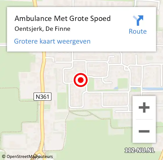 Locatie op kaart van de 112 melding: Ambulance Met Grote Spoed Naar Oentsjerk, De Finne op 31 mei 2015 10:14