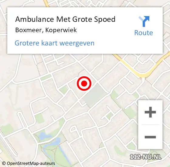 Locatie op kaart van de 112 melding: Ambulance Met Grote Spoed Naar Boxmeer, Koperwiek op 31 mei 2015 12:12