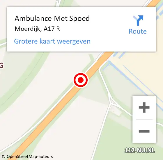 Locatie op kaart van de 112 melding: Ambulance Met Spoed Naar Moerdijk, A17 R op 31 mei 2015 18:53