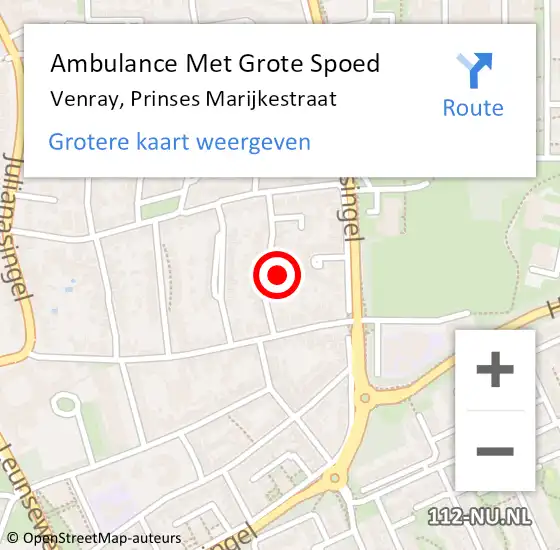 Locatie op kaart van de 112 melding: Ambulance Met Grote Spoed Naar Venray, Prinses Marijkestraat op 31 mei 2015 19:43