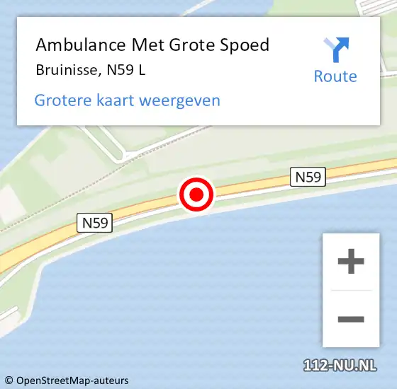 Locatie op kaart van de 112 melding: Ambulance Met Grote Spoed Naar Bruinisse, N59 R op 1 juni 2015 17:23