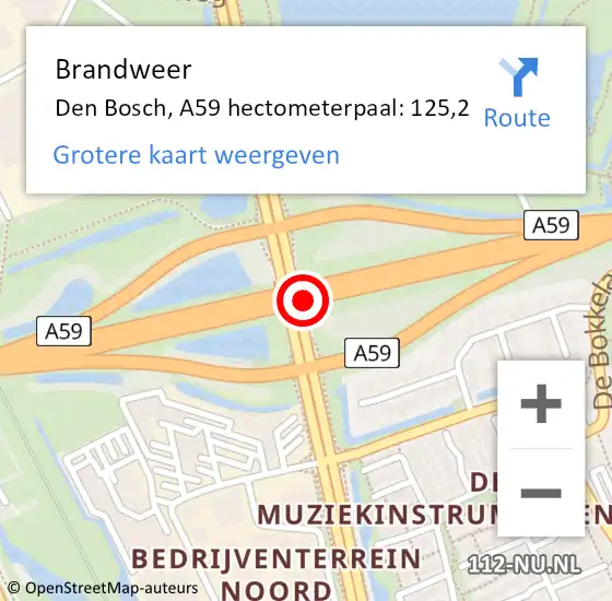 Locatie op kaart van de 112 melding: Brandweer Den Bosch, A59 hectometerpaal: 129,0 op 2 juni 2015 18:53