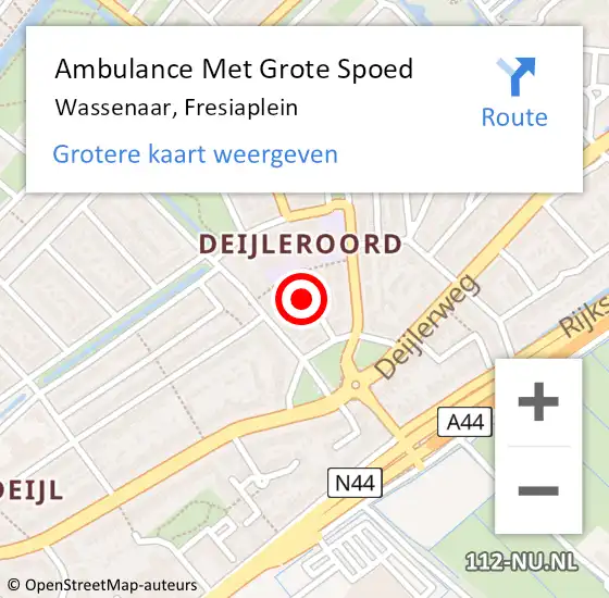 Locatie op kaart van de 112 melding: Ambulance Met Grote Spoed Naar Wassenaar, Fresiaplein op 3 juni 2015 05:28