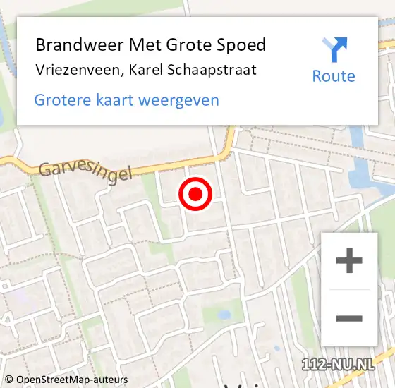 Locatie op kaart van de 112 melding: Brandweer Met Grote Spoed Naar Vriezenveen, Karel Schaapstraat op 3 juni 2015 11:38
