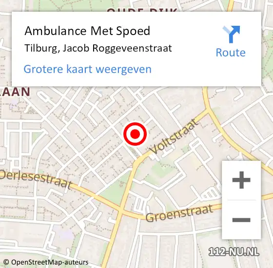 Locatie op kaart van de 112 melding: Ambulance Met Spoed Naar Tilburg, Jacob Roggeveenstraat op 3 juni 2015 15:20