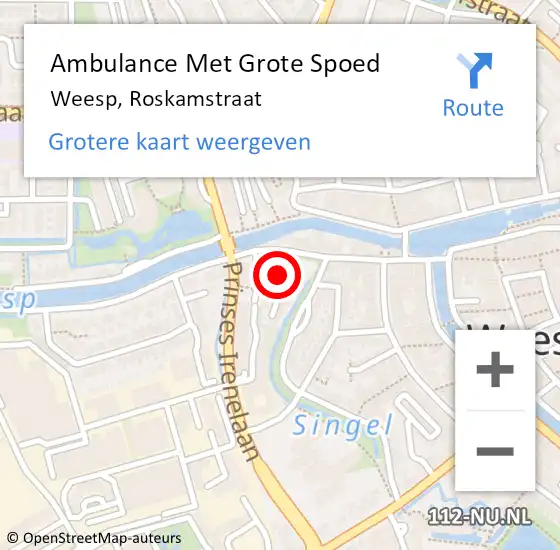 Locatie op kaart van de 112 melding: Ambulance Met Grote Spoed Naar Weesp, Roskamstraat op 3 juni 2015 16:34