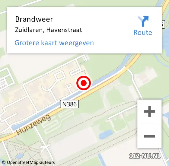 Locatie op kaart van de 112 melding: Brandweer Zuidlaren, Havenstraat op 3 juni 2015 19:25