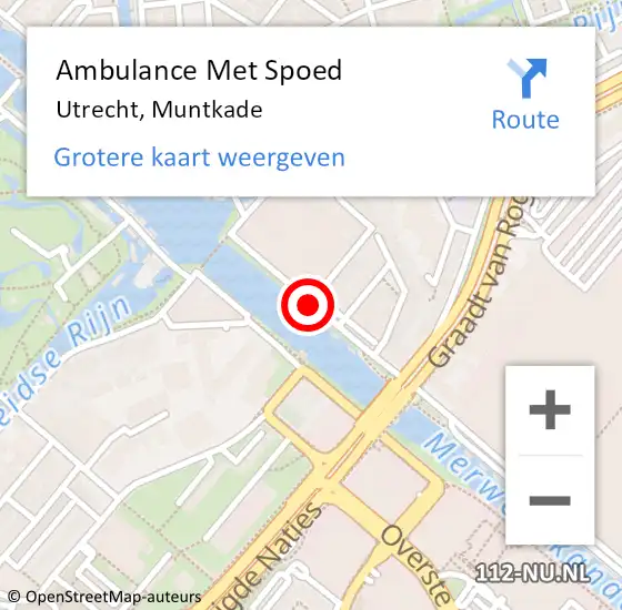Locatie op kaart van de 112 melding: Ambulance Met Spoed Naar Utrecht, Muntkade op 4 juni 2015 17:56