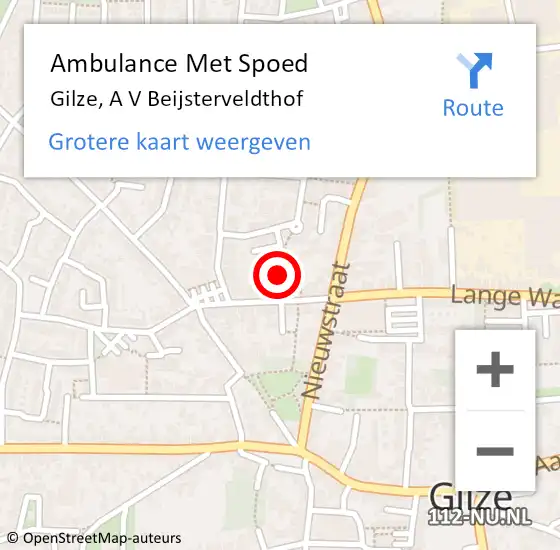 Locatie op kaart van de 112 melding: Ambulance Met Spoed Naar Gilze, A V Beijsterveldthof op 5 juni 2015 14:47