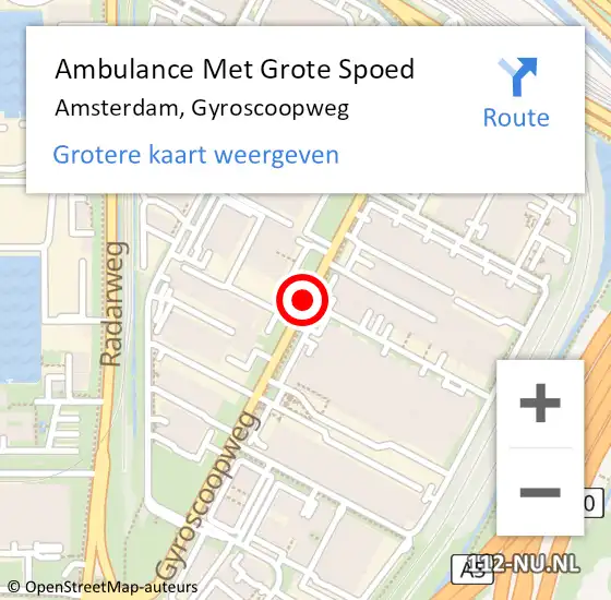 Locatie op kaart van de 112 melding: Ambulance Met Grote Spoed Naar Amsterdam, Gyroscoopweg op 5 juni 2015 15:40