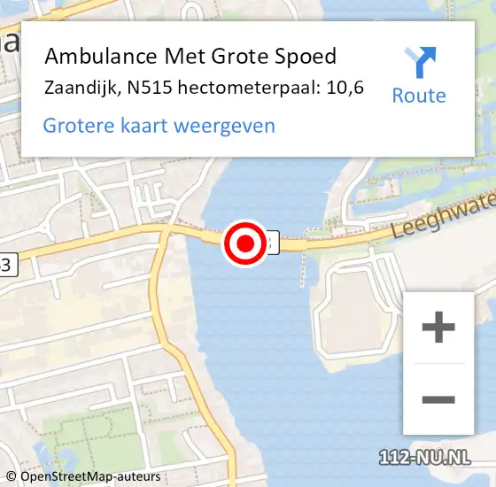 Locatie op kaart van de 112 melding: Ambulance Met Grote Spoed Naar Zaandijk, N515 hectometerpaal: 10,6 op 5 juni 2015 16:57