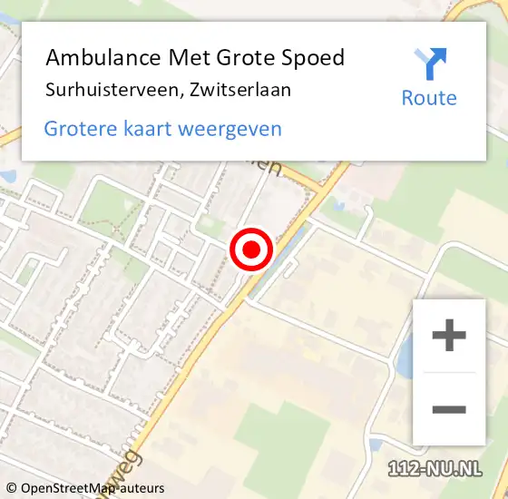 Locatie op kaart van de 112 melding: Ambulance Met Grote Spoed Naar Surhuisterveen, Zwitserlaan op 5 juni 2015 19:38