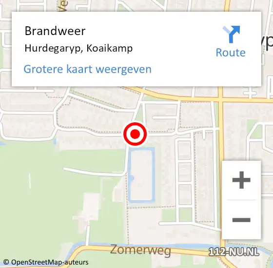 Locatie op kaart van de 112 melding: Brandweer Hurdegaryp, Koaikamp op 5 juni 2015 21:59