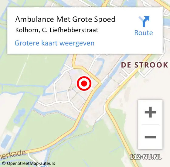 Locatie op kaart van de 112 melding: Ambulance Met Grote Spoed Naar Kolhorn, C. Liefhebberstraat op 6 juni 2015 06:59