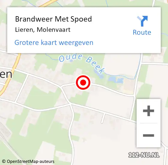 Locatie op kaart van de 112 melding: Brandweer Met Spoed Naar Lieren, Molenvaart op 6 juni 2015 11:52