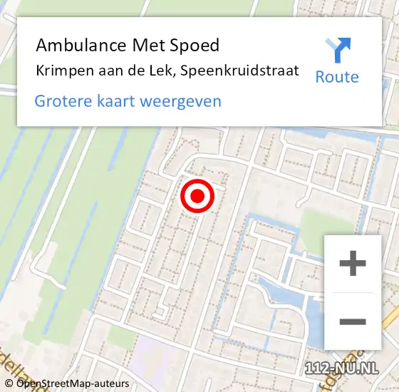 Locatie op kaart van de 112 melding: Ambulance Met Spoed Naar Krimpen aan de Lek, Speenkruidstraat op 6 juni 2015 12:38