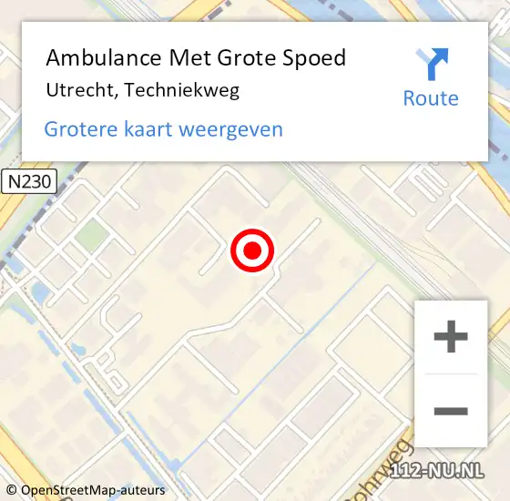 Locatie op kaart van de 112 melding: Ambulance Met Grote Spoed Naar Utrecht, Techniekweg op 6 juni 2015 14:50