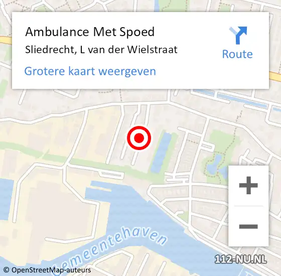 Locatie op kaart van de 112 melding: Ambulance Met Spoed Naar Sliedrecht, L van der Wielstraat op 7 juni 2015 10:53