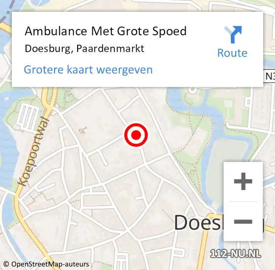 Locatie op kaart van de 112 melding: Ambulance Met Grote Spoed Naar Doesburg, Paardenmarkt op 7 juni 2015 14:43