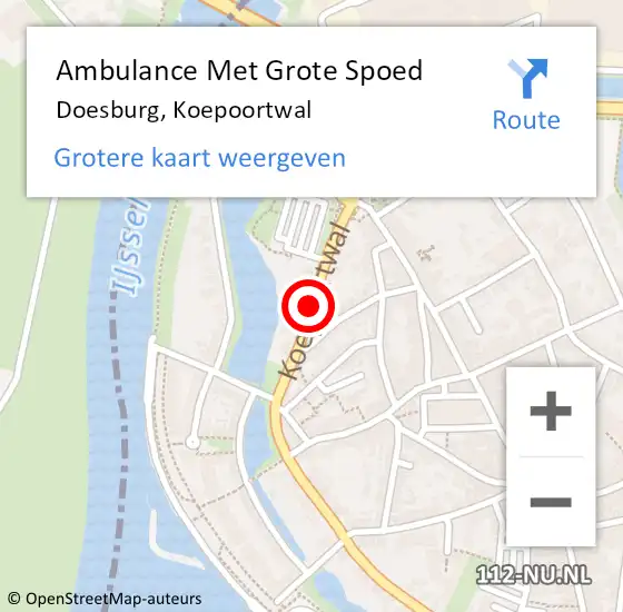 Locatie op kaart van de 112 melding: Ambulance Met Grote Spoed Naar Doesburg, Koepoortwal op 7 juni 2015 20:59