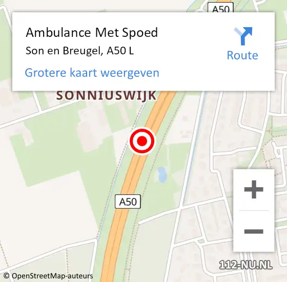Locatie op kaart van de 112 melding: Ambulance Met Spoed Naar Son en Breugel, A50 L op 8 juni 2015 11:26