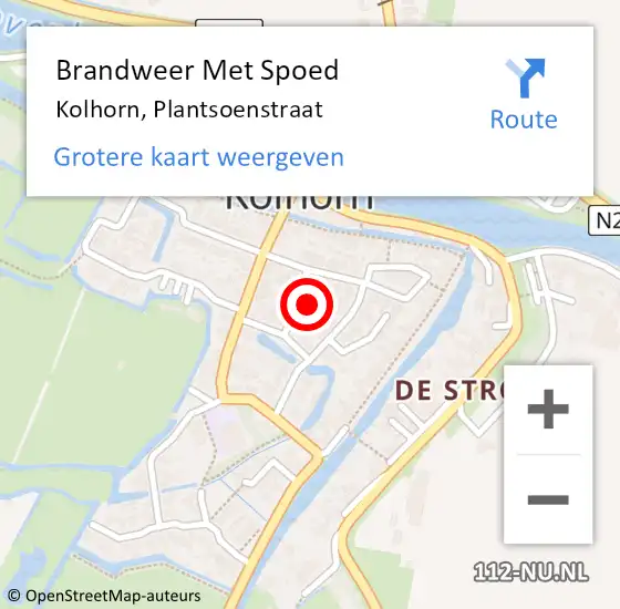 Locatie op kaart van de 112 melding: Brandweer Met Spoed Naar Kolhorn, Plantsoenstraat op 8 juni 2015 15:54