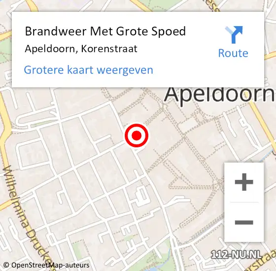 Locatie op kaart van de 112 melding: Brandweer Met Grote Spoed Naar Apeldoorn, Korenstraat op 9 juni 2015 16:54