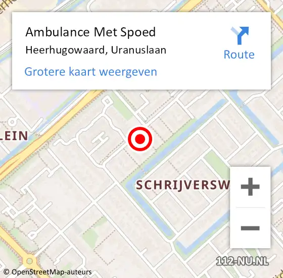 Locatie op kaart van de 112 melding: Ambulance Met Spoed Naar Heerhugowaard, Uranuslaan op 9 juni 2015 17:15