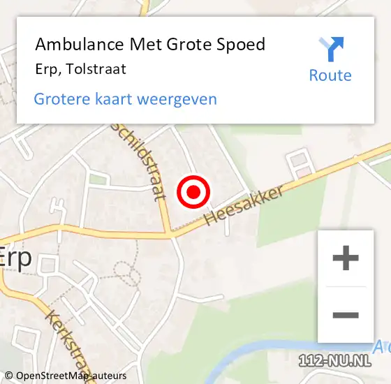 Locatie op kaart van de 112 melding: Ambulance Met Grote Spoed Naar Erp, Tolstraat op 9 juni 2015 22:12