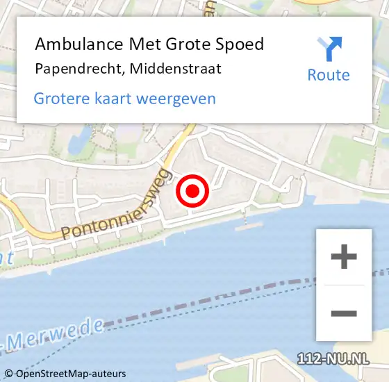 Locatie op kaart van de 112 melding: Ambulance Met Grote Spoed Naar Papendrecht, Middenstraat op 10 juni 2015 10:59
