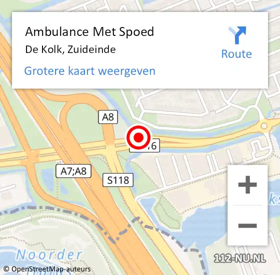 Locatie op kaart van de 112 melding: Ambulance Met Spoed Naar De Kolk, Zuideinde op 10 juni 2015 11:13