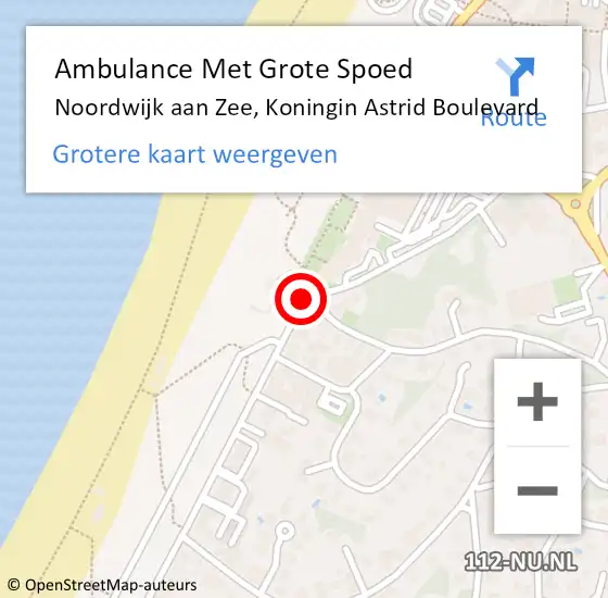 Locatie op kaart van de 112 melding: Ambulance Met Grote Spoed Naar Noordwijk aan Zee, Koningin Astrid Boulevard op 10 juni 2015 20:30
