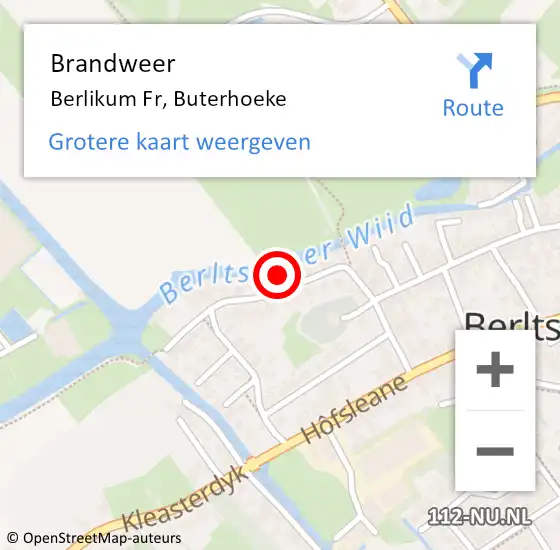 Locatie op kaart van de 112 melding: Brandweer Berlikum Fr, Buterhoeke op 10 november 2013 15:04
